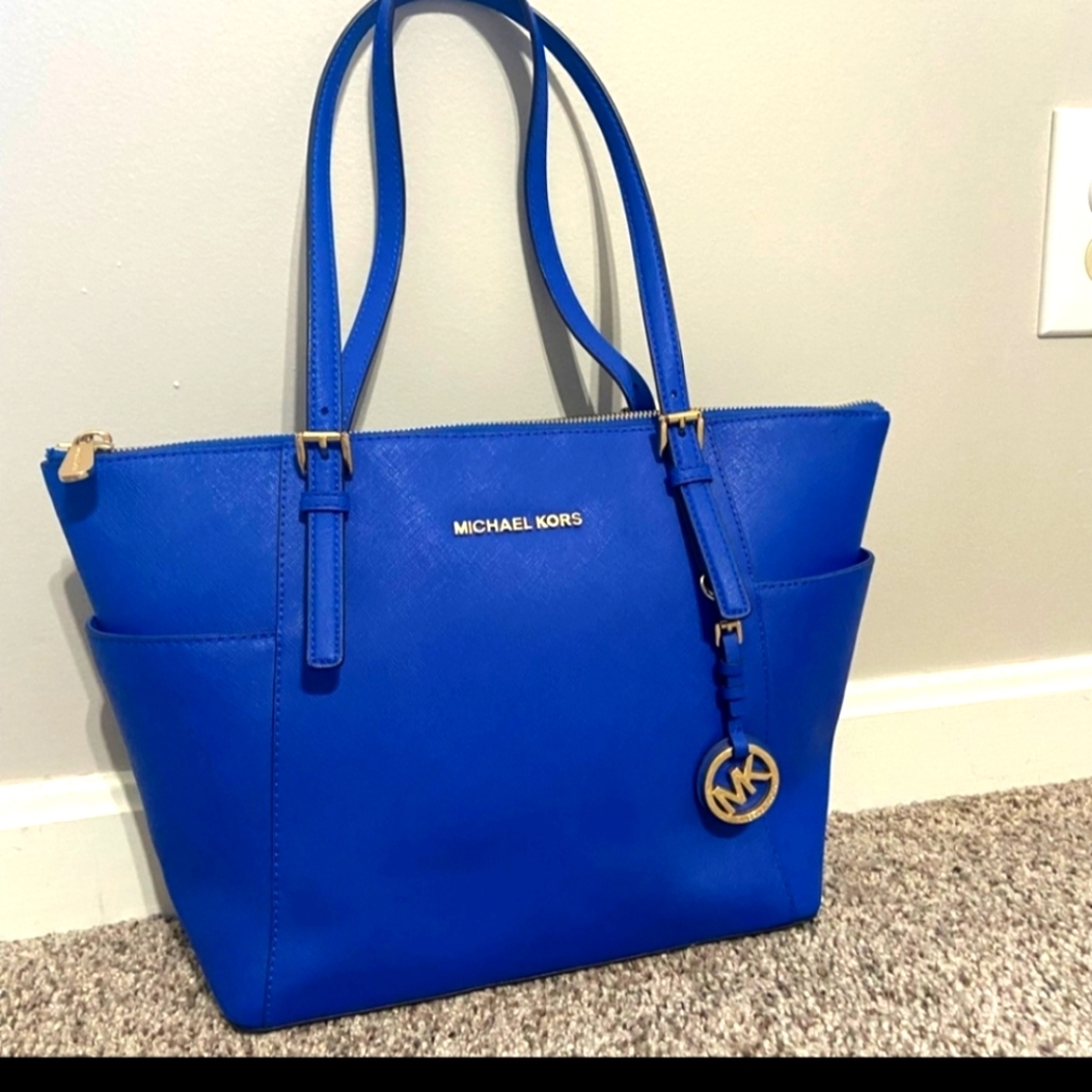 Michael Kors Electric Blue Jet Set Saffiano Leather Tote